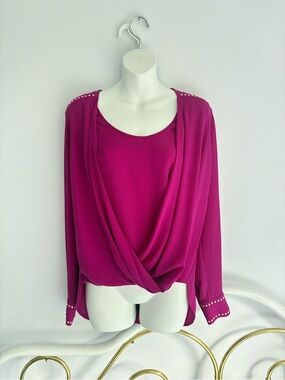 Y2K Cache magenta draped blouse
